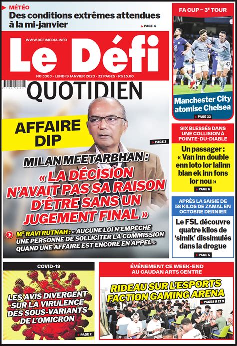 Voici la une du Défi Quotidien de ce lundi 09 Janvier 2023 | Defimedia