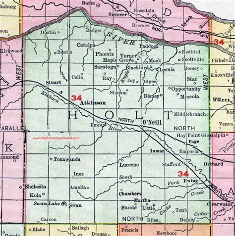 Holt County, Nebraska, map, 1912, O'Neill, Atkinson, Stuart, Ewing ...