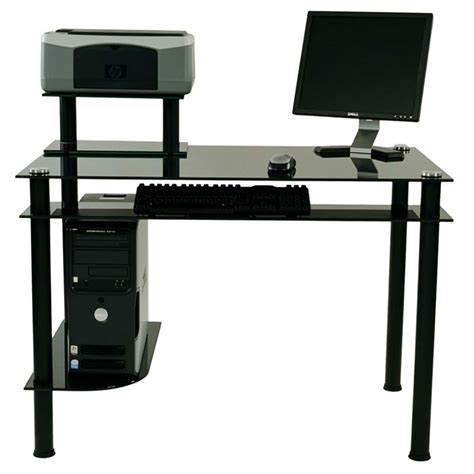 RTA Modern Black Glass Computer Desk with Hutch Black CT-009B