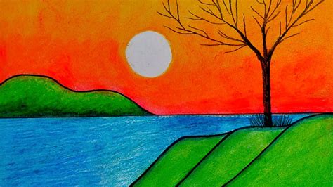 How to Draw a Beautiful Sunset Scenery / Easy Sunset Drawing step by ...