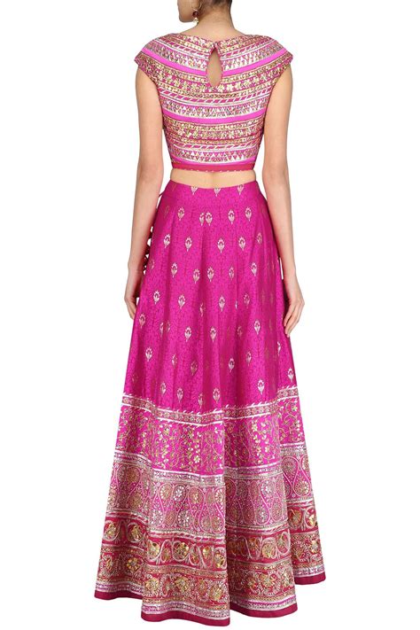 Bright Pink Party Lehenga Choli in Banarasi Silk Brocade – Panache Haute Couture