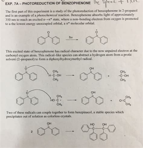 EXP. 7A - PHOTOREDUCTION OF BENZOPHENONE be Speet | Chegg.com