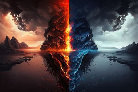 Premium Photo | Like Heaven and Hell the elemental war between water and fire rains down blows ...