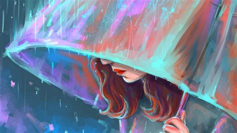 I Miss You Sad Girl In Rain With Umbrella Painting Artwork Wallpaper, 1920x1200, Hd Image ...