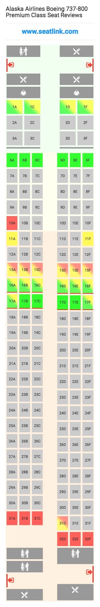 Alaska Airlines Boeing 737-800 Premium Class Seating Chart - Updated ...