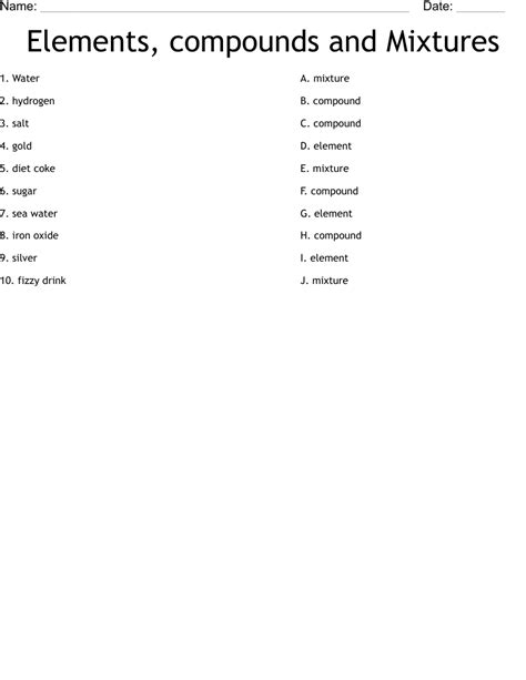 Element Compound Mixture Worksheet