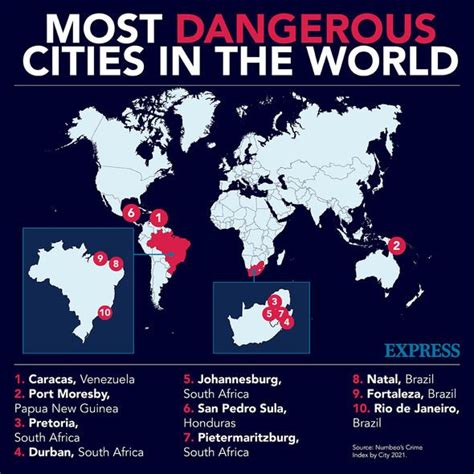 Most dangerous destinations in the world for 2021 map - cities with highest crime rates | Travel ...