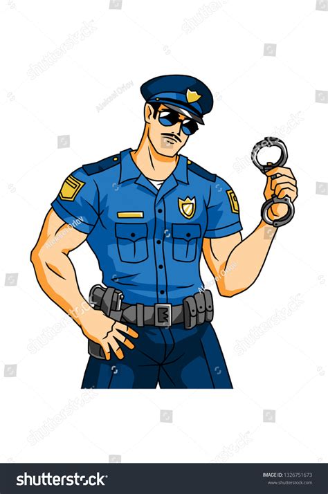 Police Officer Handcuffs Character Color Cartoon Stock Illustration ...