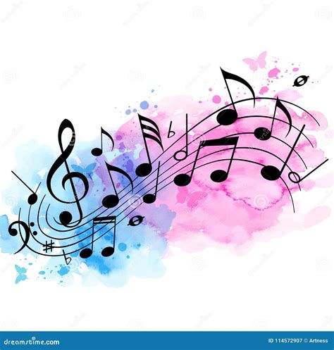 Music Background with Notes and Watercolor Texture Stock Vector - Illustration of pink, blob ...