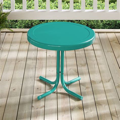 Crosley Furniture Retro Metal Patio End Table in Turquoise Gloss ...