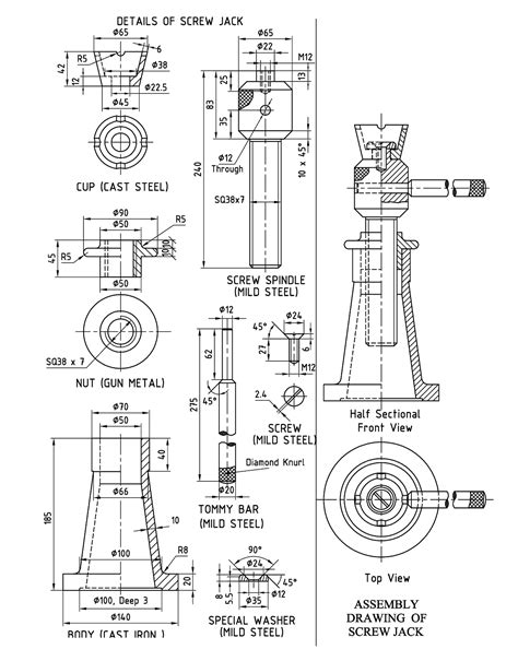 Machine Drawing: Screw jack