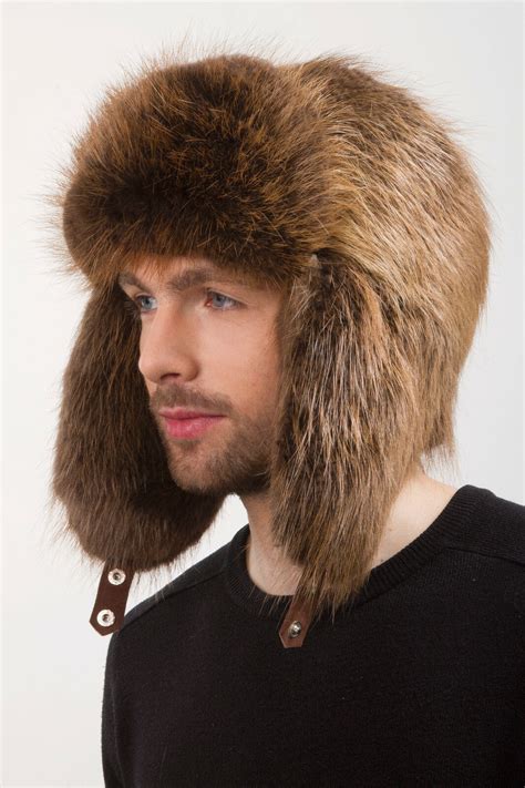 Beaver Fur Hat Full Fur Brown Hat Trapper Hat Aviator Hat Saga Furs Brown Hat - Men's Accessories