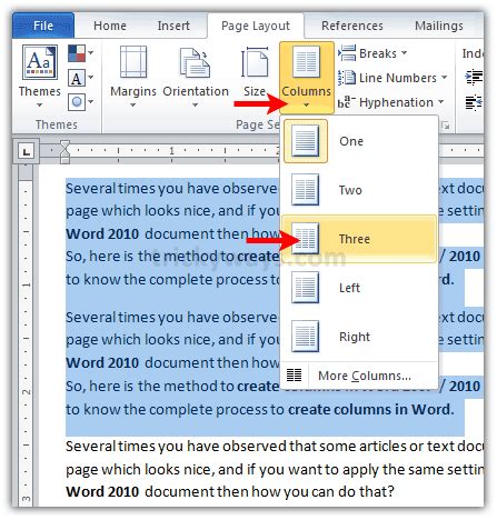 Create Columns in Word 2007 or Word 2010