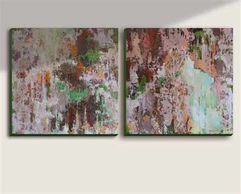 Pink Green Abstract Paintingcontemporary Abstract Set of 2 - Etsy