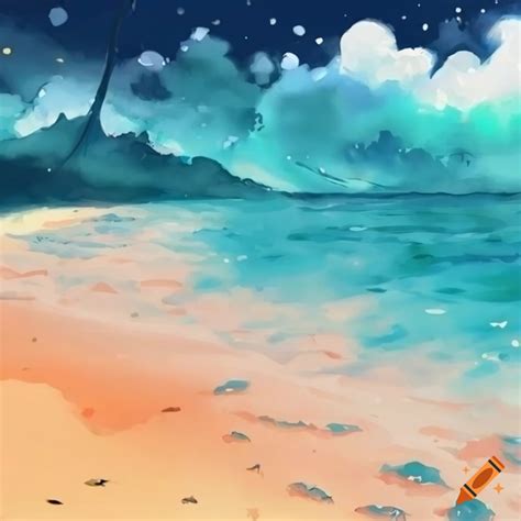 Anime beach night acuarela background