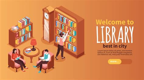 Free Vector | Library horizontal banner with reading symbols isometric ...