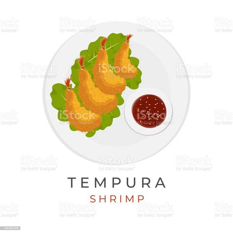 Illustration Of Ebi Furai Japanese Tempura Served With Sauce Stock ...