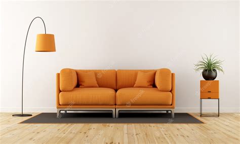 Premium Photo | Modern living room with orange couch