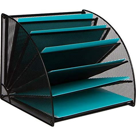 Mesh Office Organizer for Desk - Fan Shaped Desktop Organizer with 6 Compartments for Filing ...