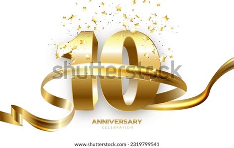 10 Anniversary Gold Numbers Golden Confetti Stock Illustration ...