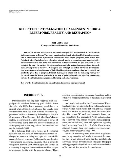 (PDF) Recent Decentralization Challenges in Korea: Repertoire, Reality ...