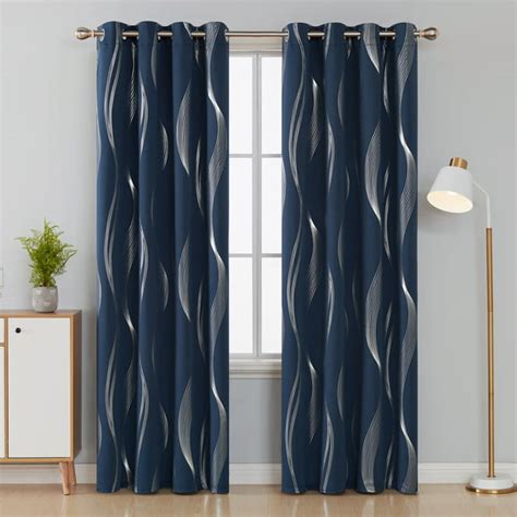 Deconovo Blackout Curtains Wave Striped Foil Print Room Darkening ...