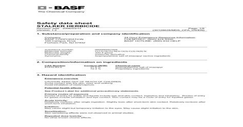 Safety data sheet STALKER HERBICIDE - Aqumix · Safety data sheet STALKER HERBICIDE Revision date ...