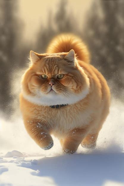 Premium AI Image | A fat cat is running through the snow.