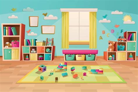 Kindergarten Playroom Cartoon Background 5881357 Vector Art at Vecteezy