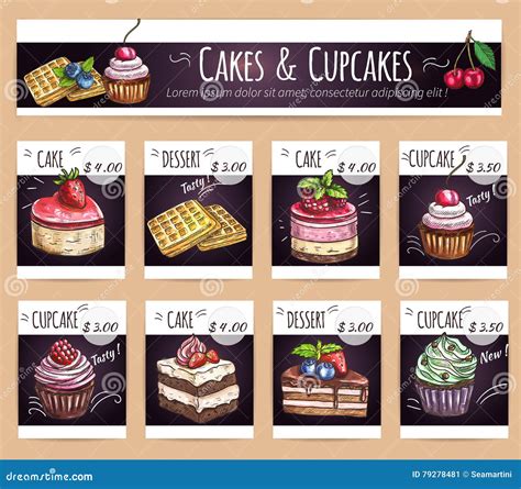 Desserts Menu. Cupcakes, Cakes Prices Stock Vector - Illustration of ...