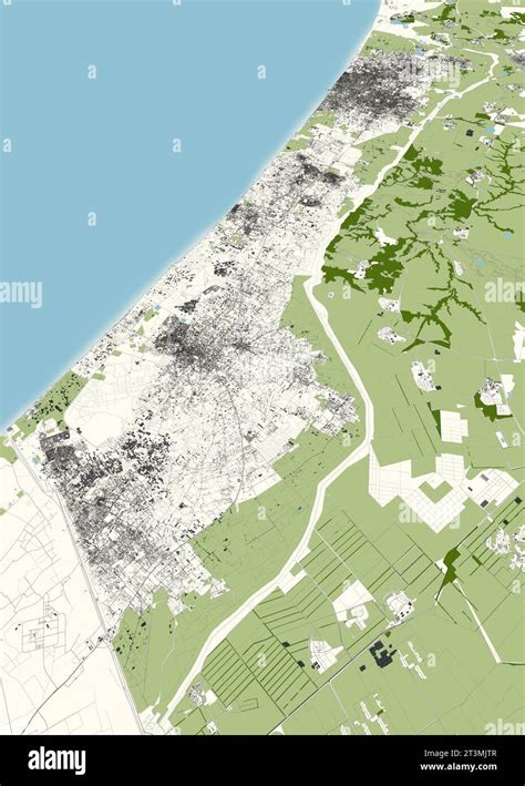 Map of Gaza strip, Israel, map and borders, reliefs and lakes. Streets ...