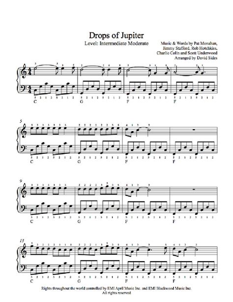 Drops of Jupiter by Train Piano Sheet Music | Intermediate Level Music Ed, Violin Music, Music ...