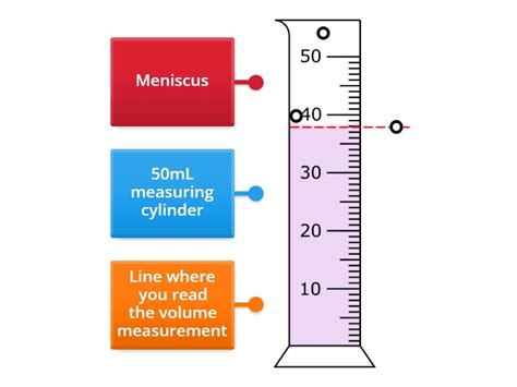 Volume - 50mL measuring cylinder - Labelled diagram