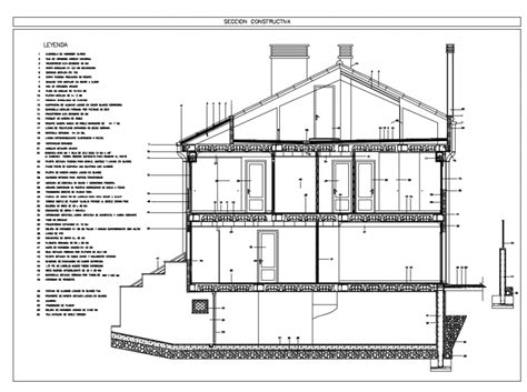 Two story house building with basement section-constructive details dwg file - Cadbull