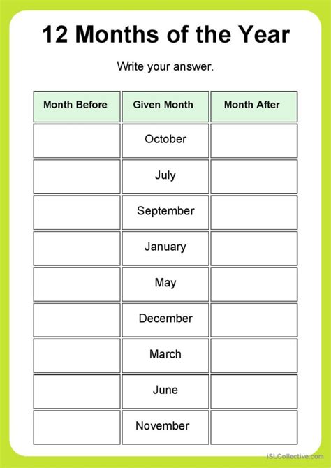 Months Name Vocabulary Worksheets ge…: English ESL worksheets pdf & doc