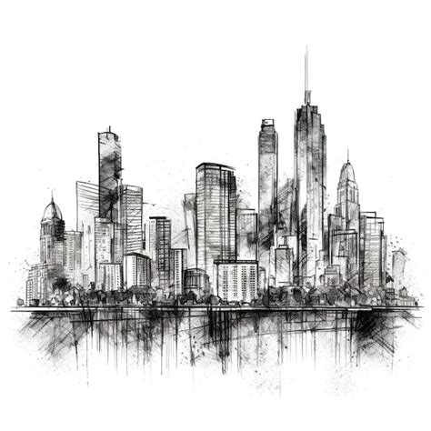 Premium AI Image | city skyline drawing black and white sketch