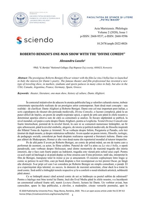 (PDF) Roberto Benigni’s One-Man Show with the “Divine Comedy”