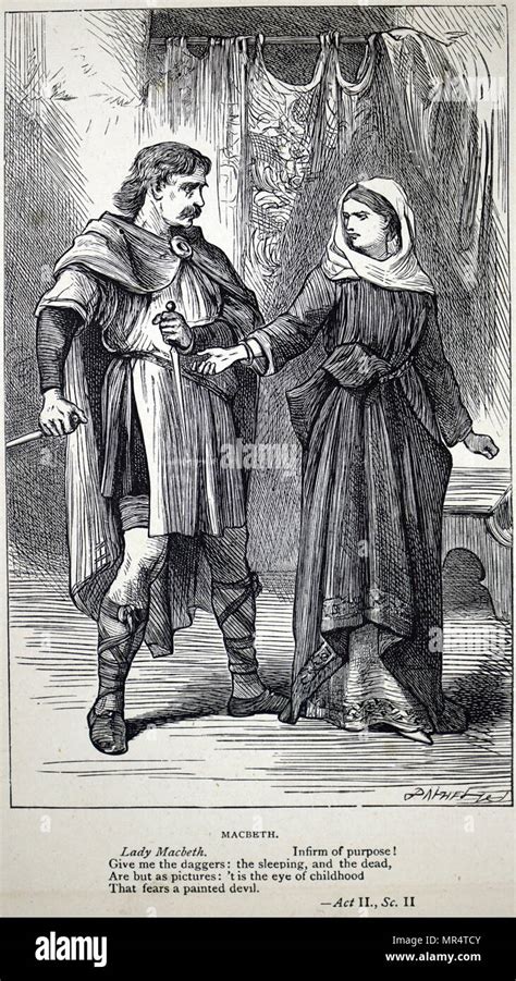 Engraving depicting a scene from Macbeth: Macbeth, hesitating to murder ...