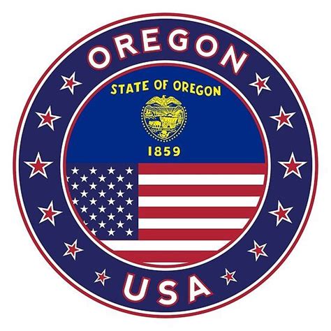 Oregon, Oregon t-shirt, Oregon sticker, circle, Oregon flag, white bg | Post stamp, Oregon ...