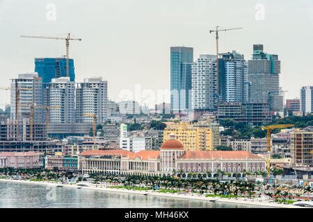 Skyline of capital city Luanda, Luanda bay and seaside promenade with ...