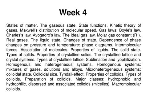 Week 4 States of matter. The gaseous state. State functions. Kinetic ...