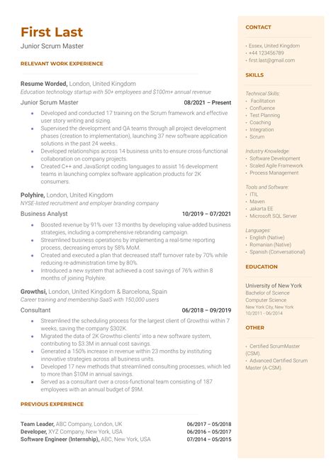 Agile Coach Resume Example for 2023 | Resume Worded