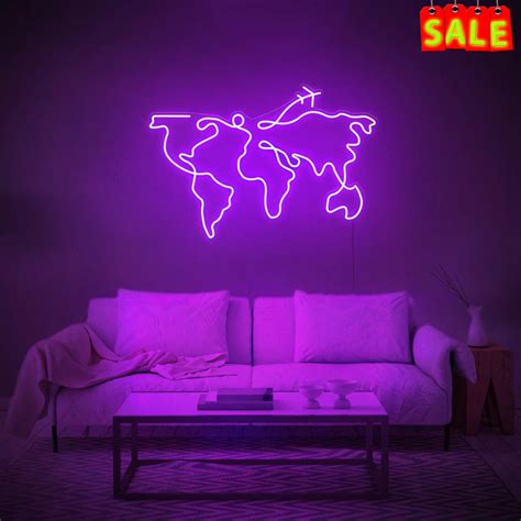 World Map Led Neon Sign World Map Wall Art Modern Wall Decor | Etsy