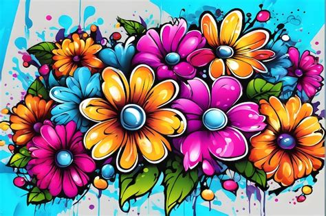 Premium AI Image | Flower Graffiti Wallpaper Graffiti Background Floral ...