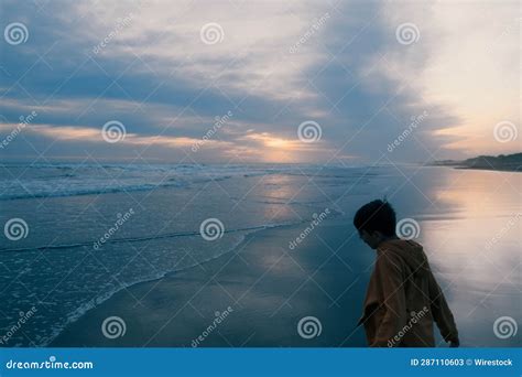 A Man is Standing on the Beach by Himself at Sunset Stock Image - Image of seascape, solitude ...