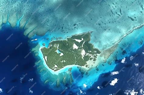 Premium Photo | A satellite view of a coral island in the ocean