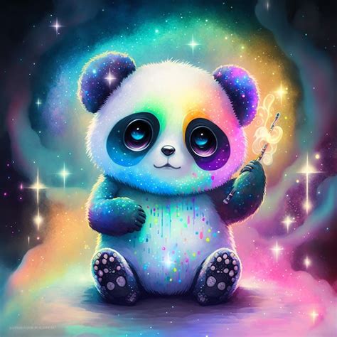 Premium Photo | Cute panda in colorful galaxy