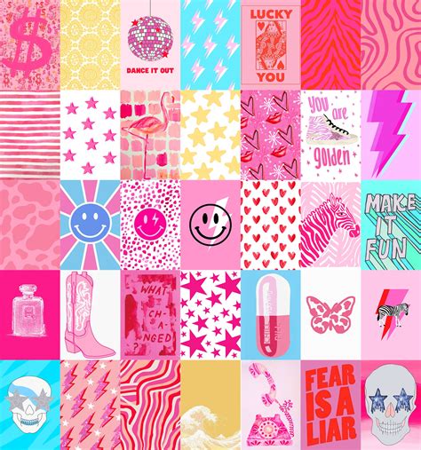 Pink Preppy Aesthetic Wall Collage Kit, Preppy Room Decor Aesthetic, Pink Aesthetic Wall Decor ...