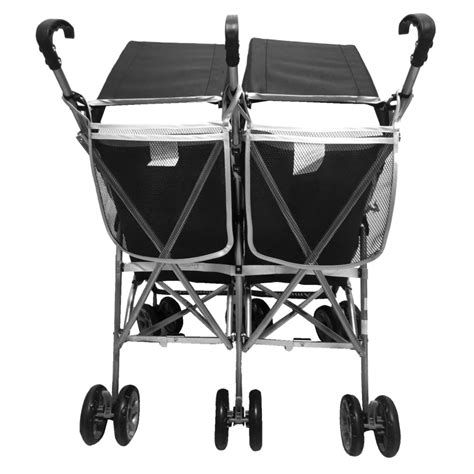 Side by Side Lightweight Black Tandem Double Umbrella Stroller ...