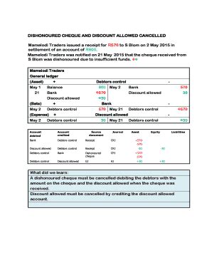 Fillable Online DISHONOURED CHEQUE AND DISCOUNT ALLOWED CANCELLED Fax ...